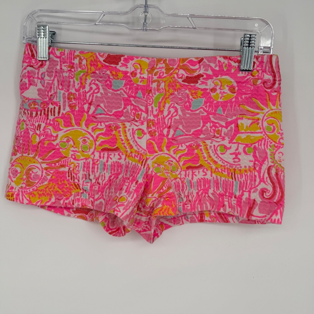 Lilly Pulitzer Girls Shorts Pink Seersucker Sun Floral Vacation Resortwear 12